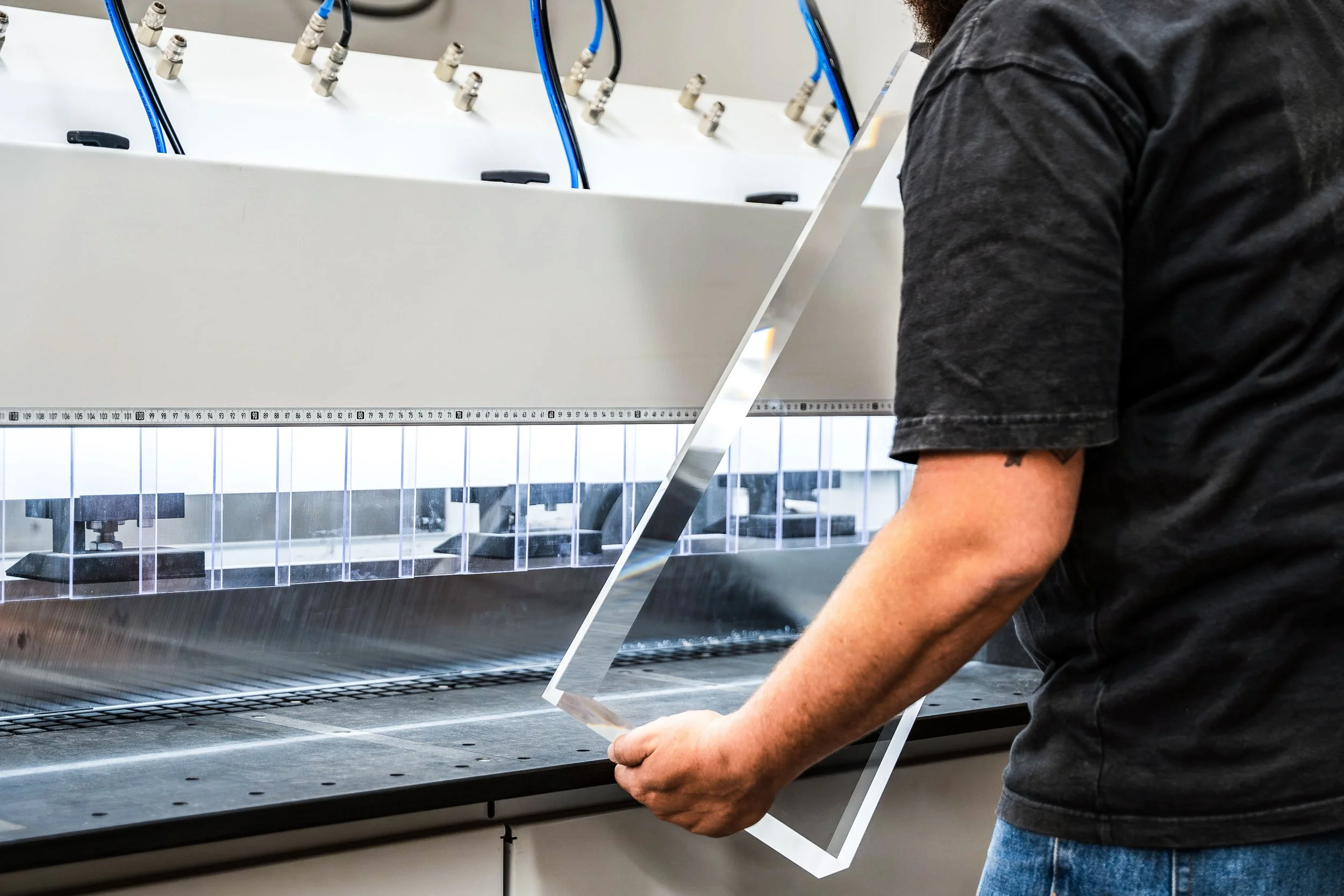 2 inch thick acrylic slab with bevel polished by edge finishing machine.