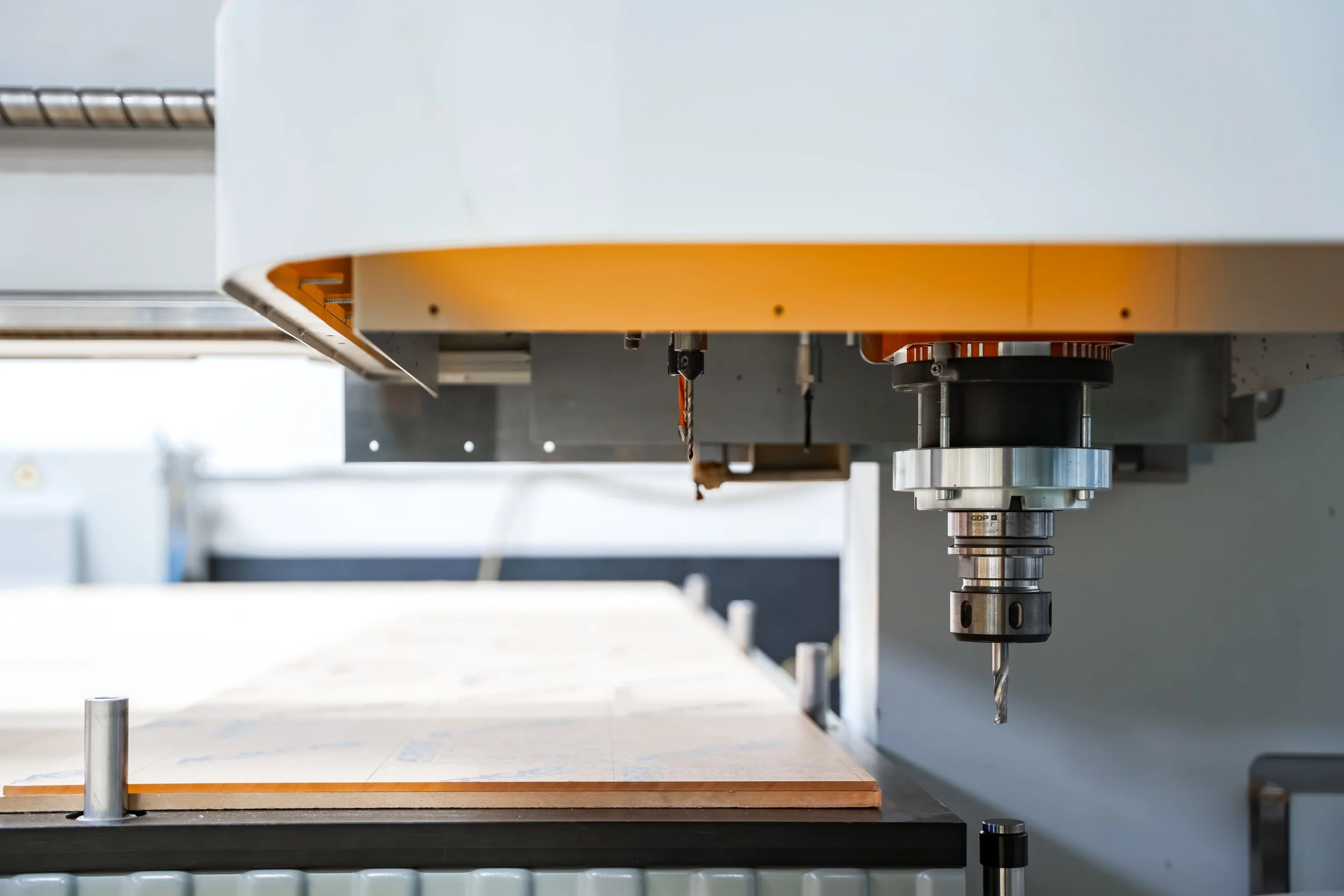 Close up image of a cnc router showing a cutter ready for production.