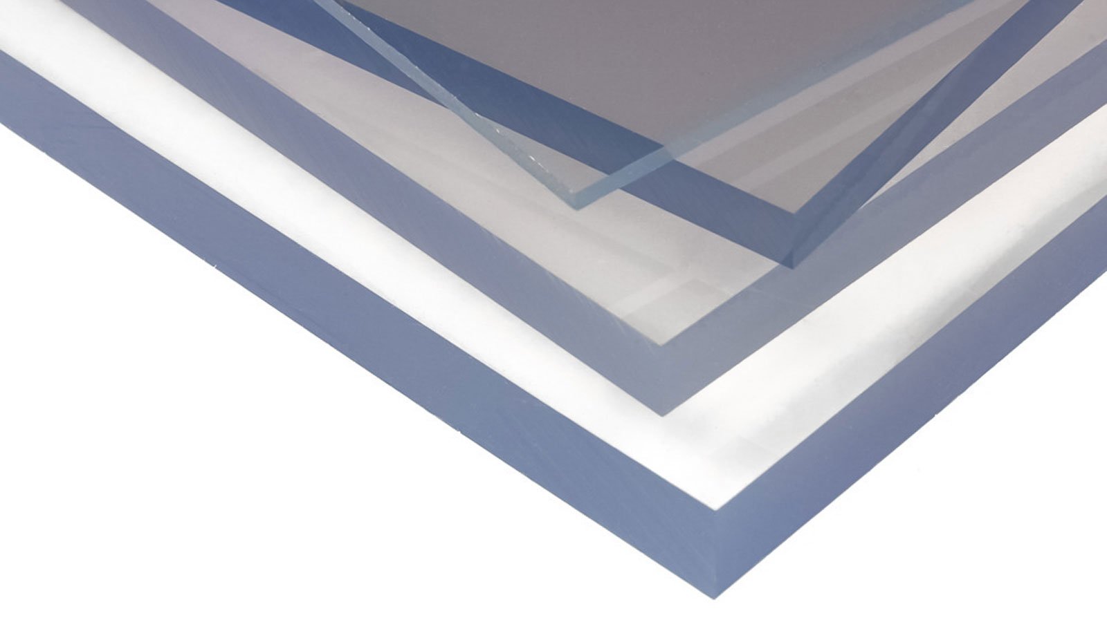 Stack of acrylic sheets in varying transparent shades.