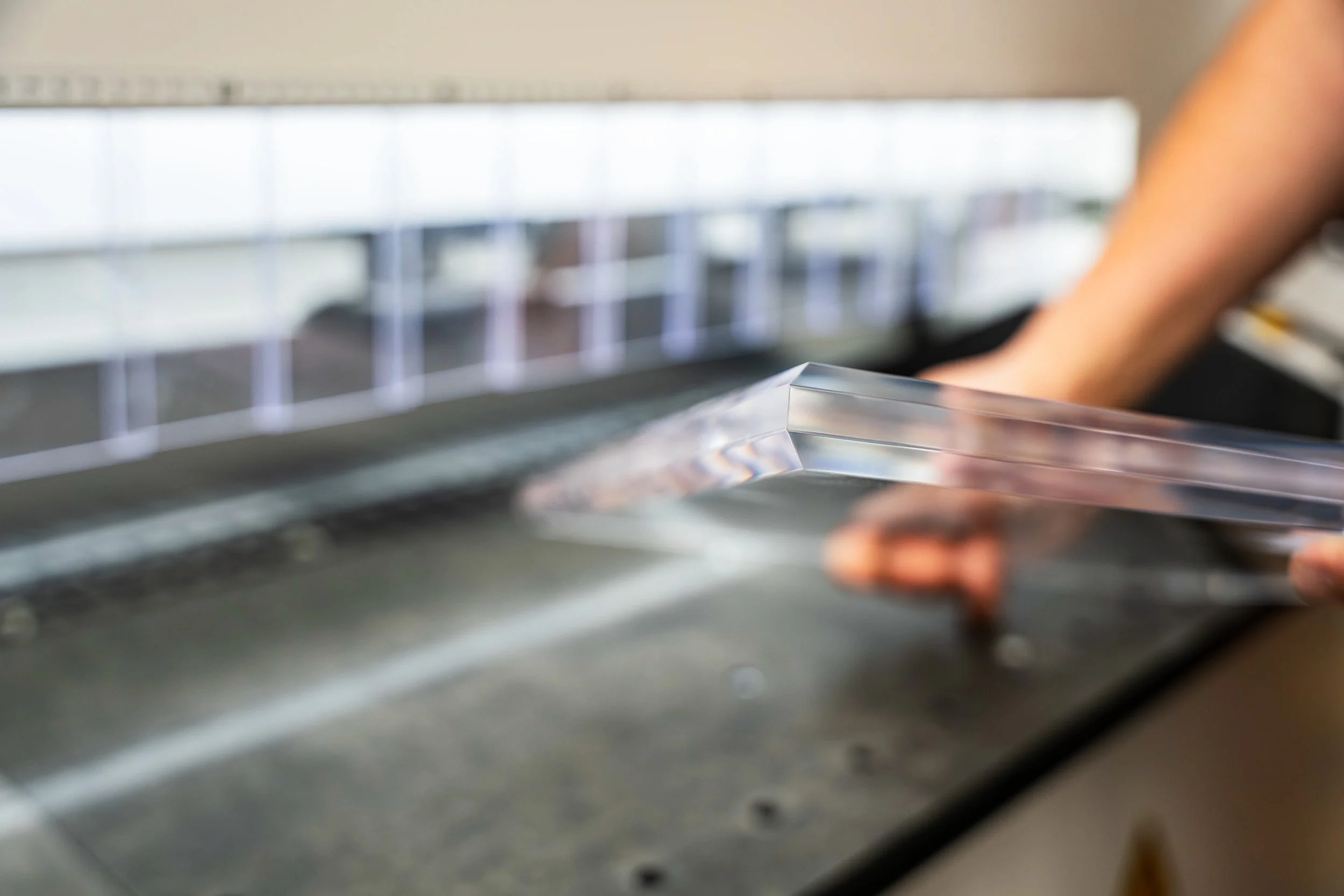 Polished a piece of acrylic straight off our cnc automated edge polishing machine with beveles added by the machine as well.