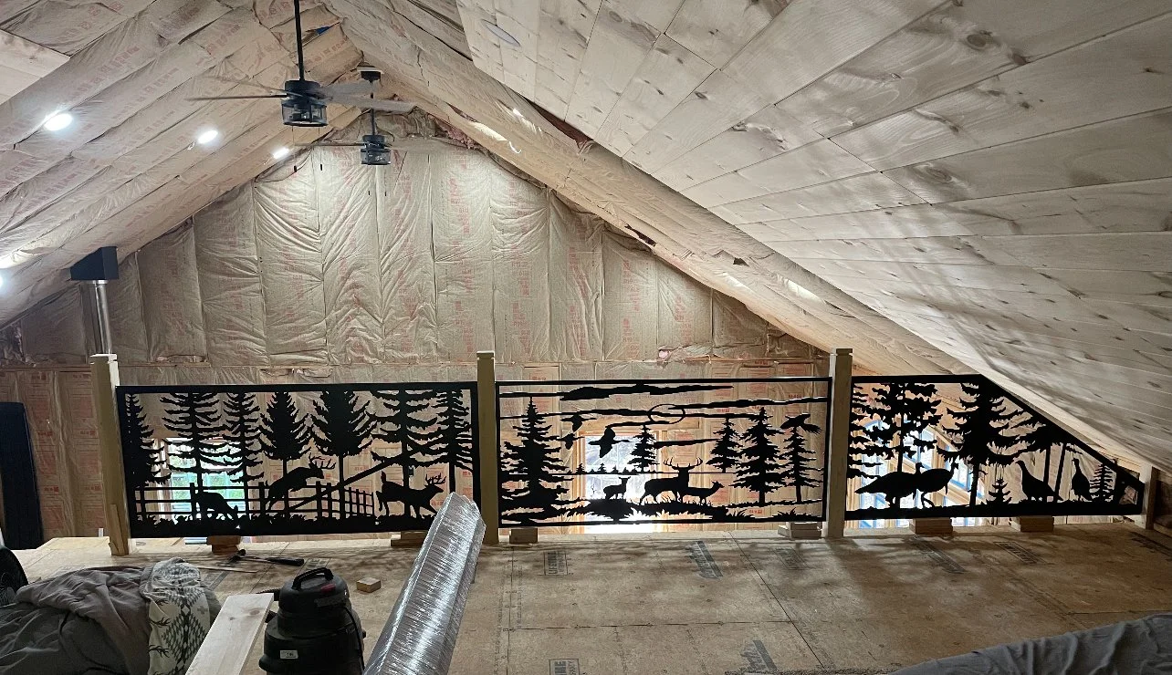 Custom loft railing in vacation cabin