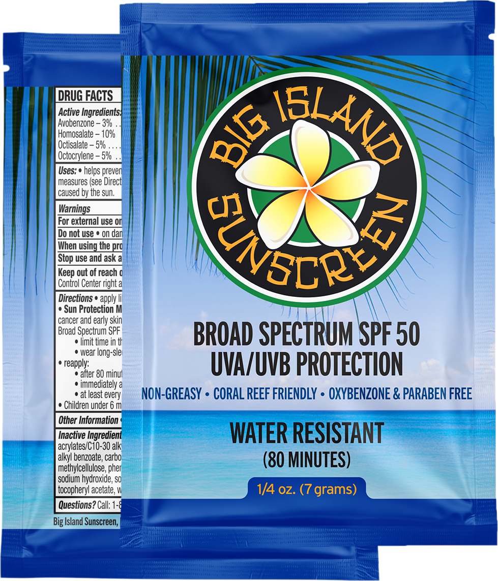 Big Island Sunscreen Single Use Sunscreen Lotion Packets - SPF 50, Oil  Free & Paraben Free, Coral Reef Friendly (Octinoxate & Oxybenzone Free)