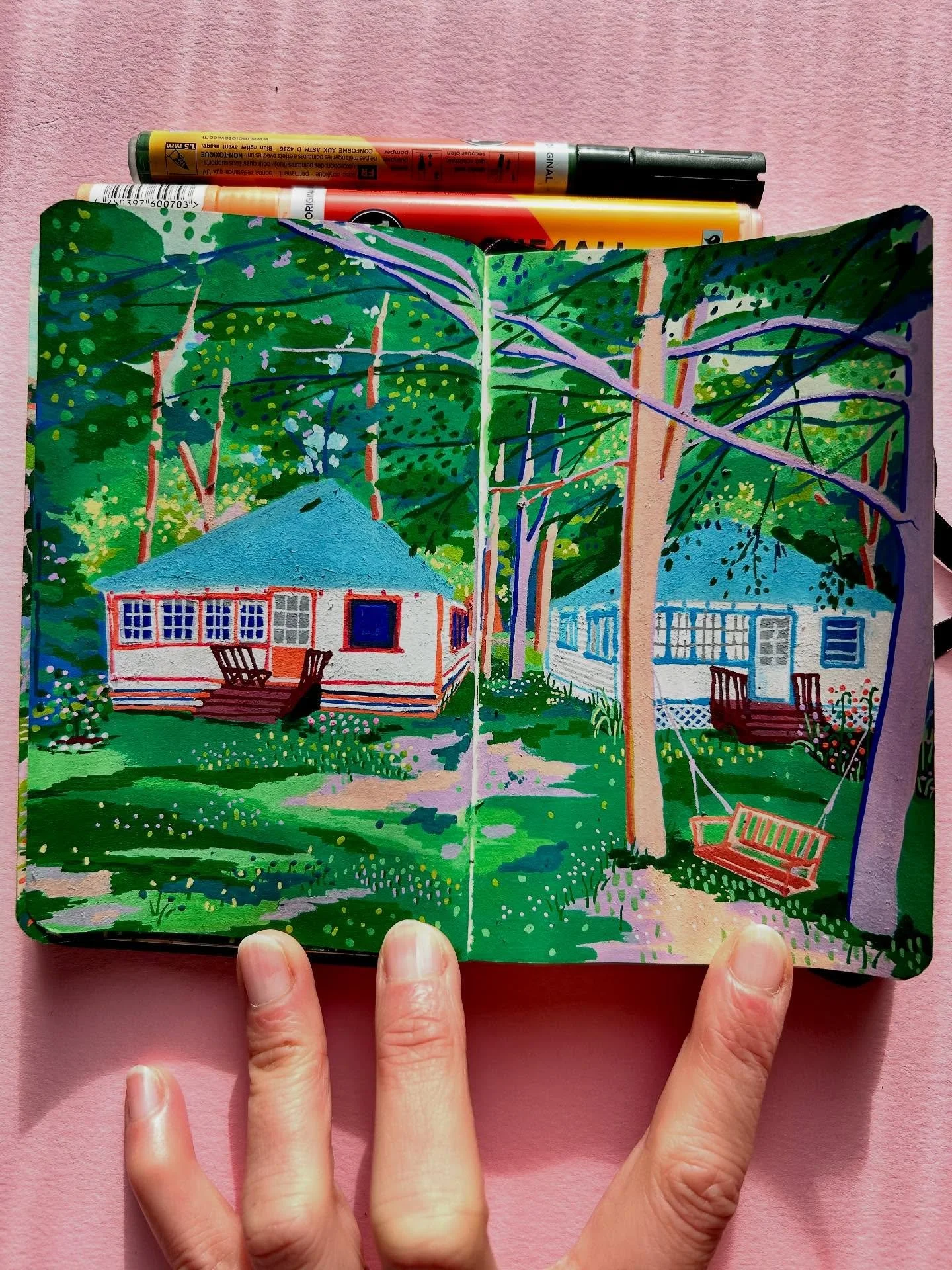 A private commission of a special holiday cabin in the woods, USA.
.
.
.
#sketchbooks #sketchbookartist #sketchbook #art #artwork #royaltalens #locationdrawing #boldart #illustration #illustrationartists #illustrator #illustragram #colourful #colourf