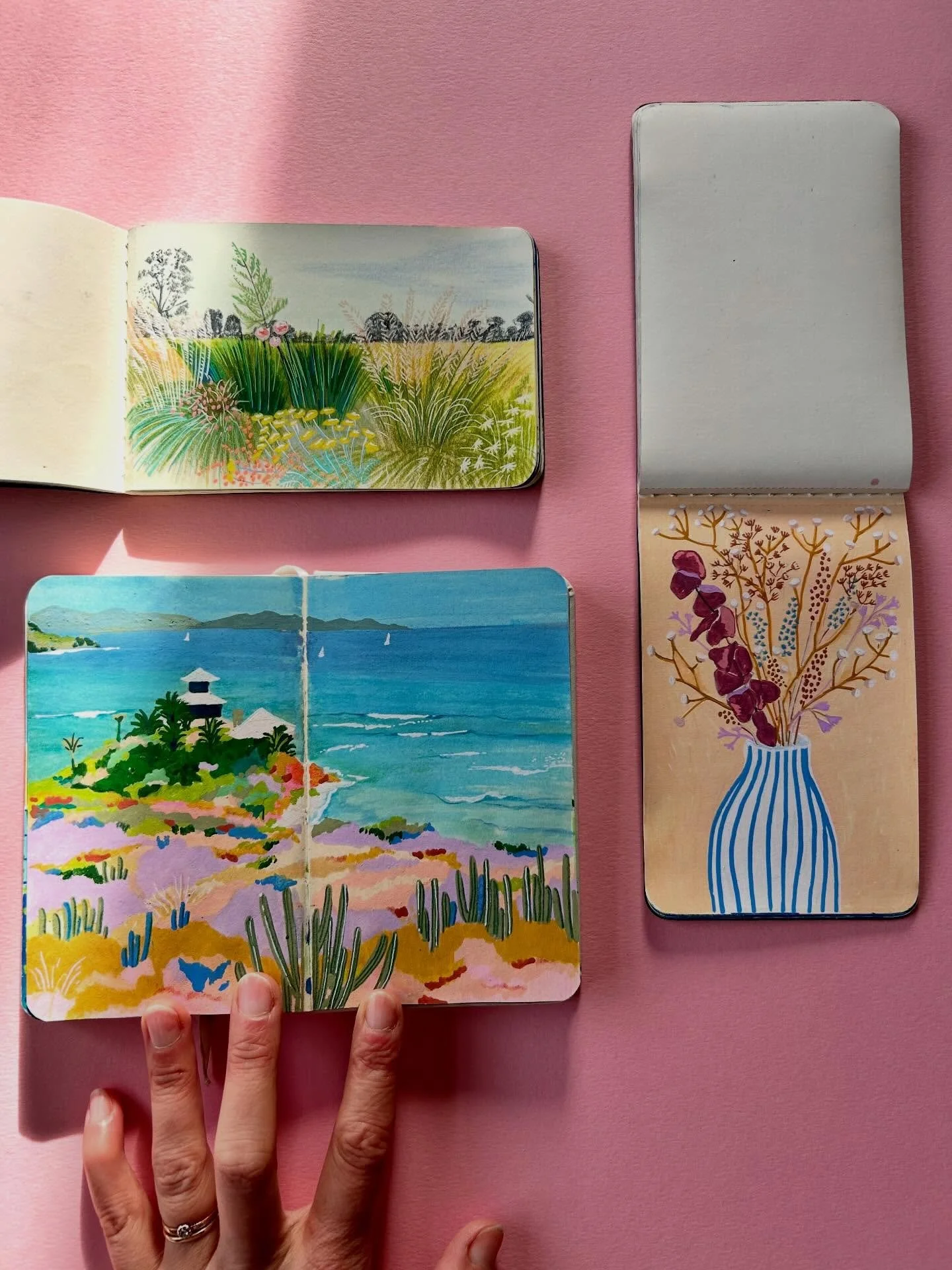 Sunny sketchbook spreads. #illustration #mixedmediaartwork #colourfulart #creativelife #loveart