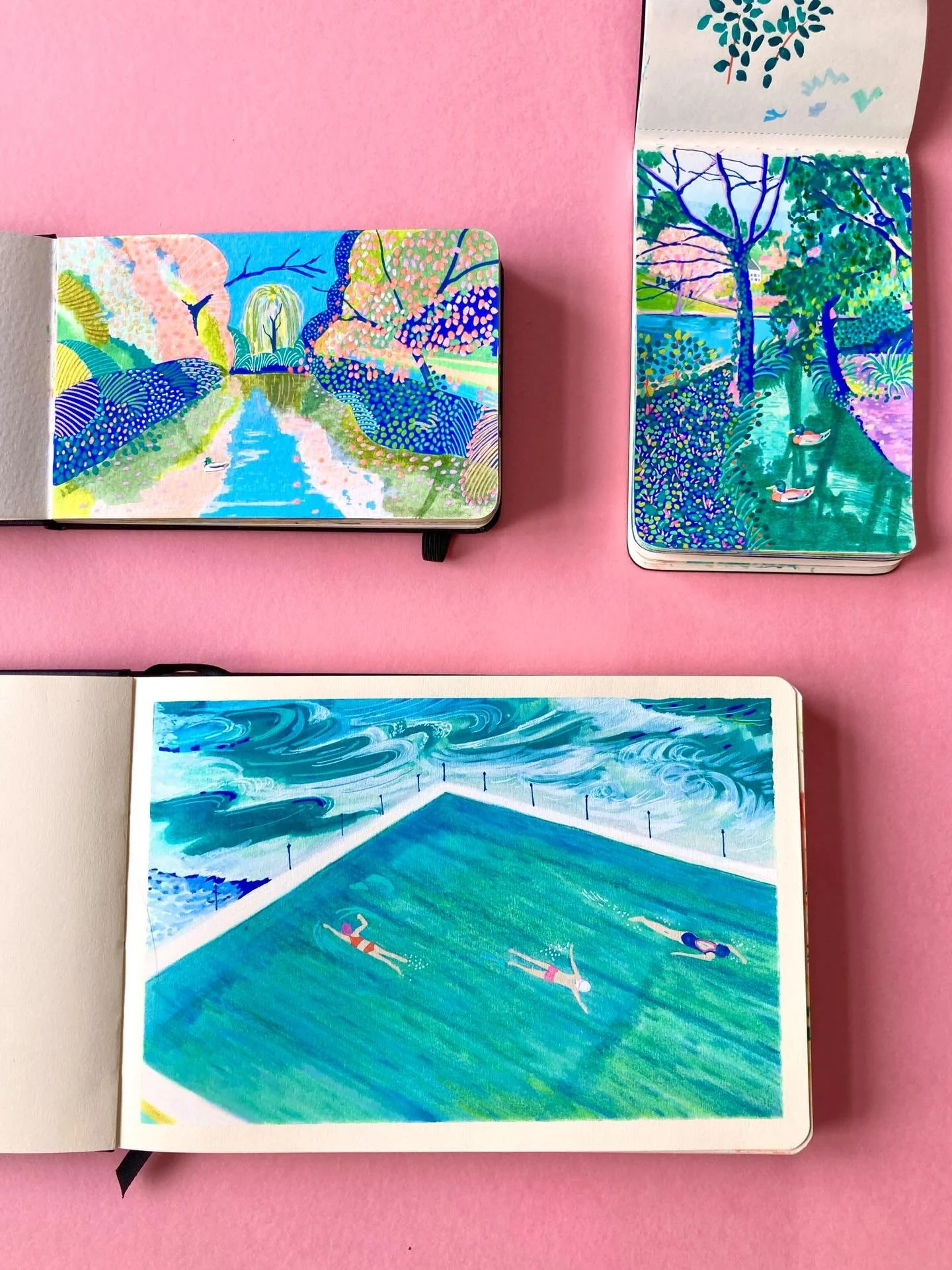 Sketchbook spreads. 
All of these are on my website www.alicebrisland.com as high quality Gicl&eacute;e prints. Two of which are in the sale! 
Don&rsquo;t forget to use code BIRTHDAY for 15% off my shop until April 1st.
#illustration #colourfulart #s