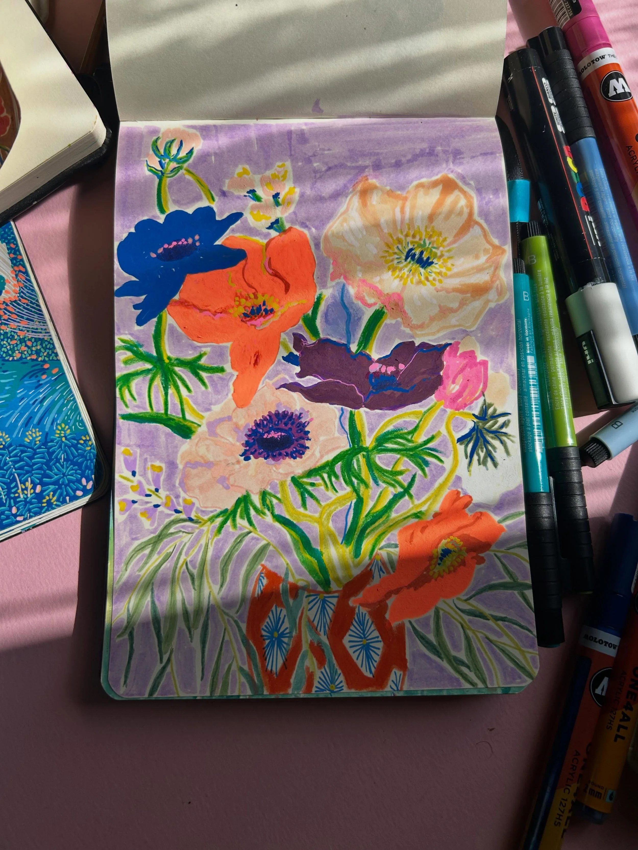 My large A5 @royaltalens sketchbook. 
What do you like most about my sketchbooks? 
#illustration #colourfulart #mixedmediaart #artlover #sketchbookart