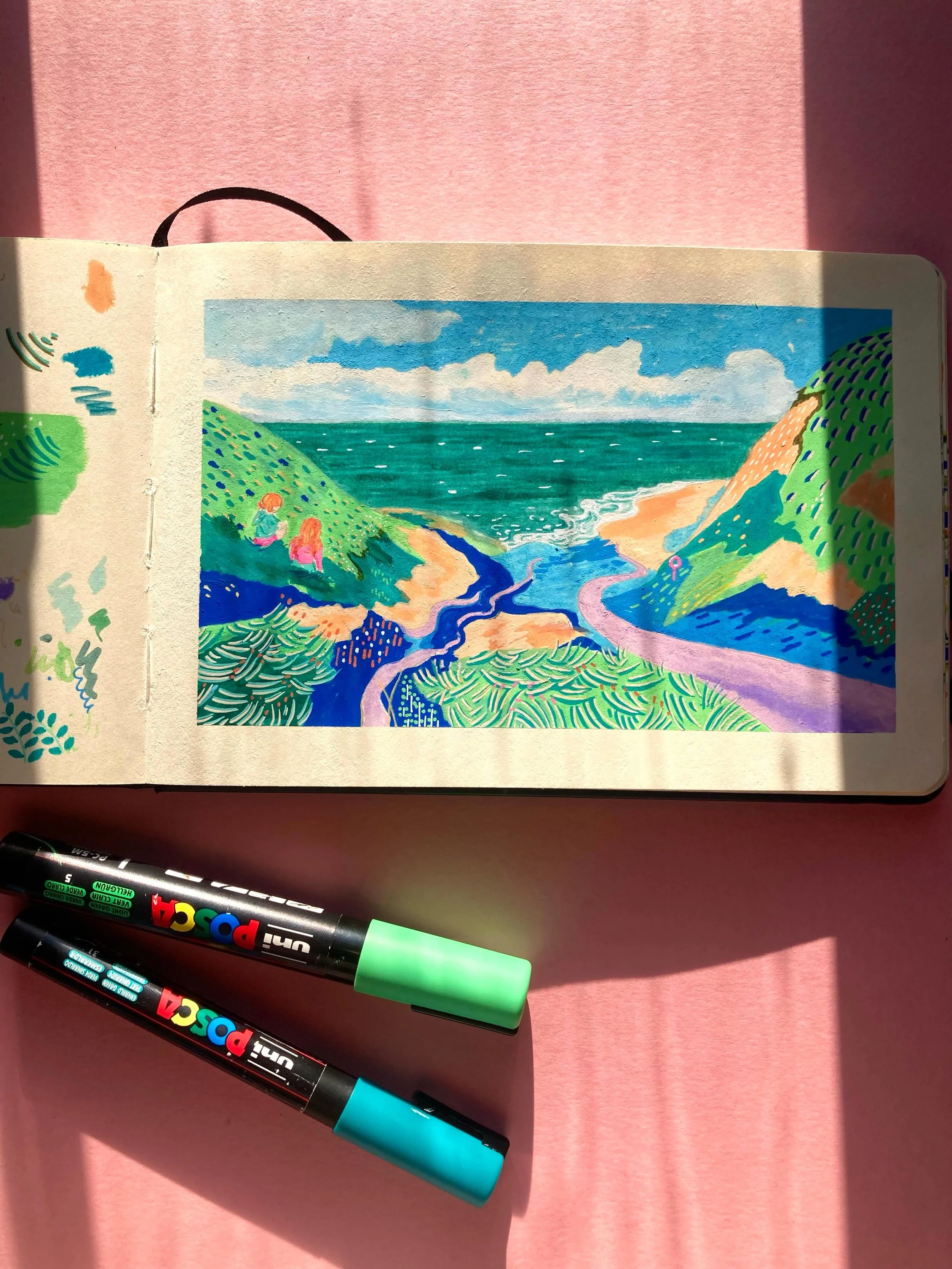 Some sketchbook spreads. I use a collection of pens and pencils to create my artworks. I&rsquo;ve tried many and now have a great collection I go to.
#posca #molotowmarkers #mixedmediaart #colourfulart #sketchbookart