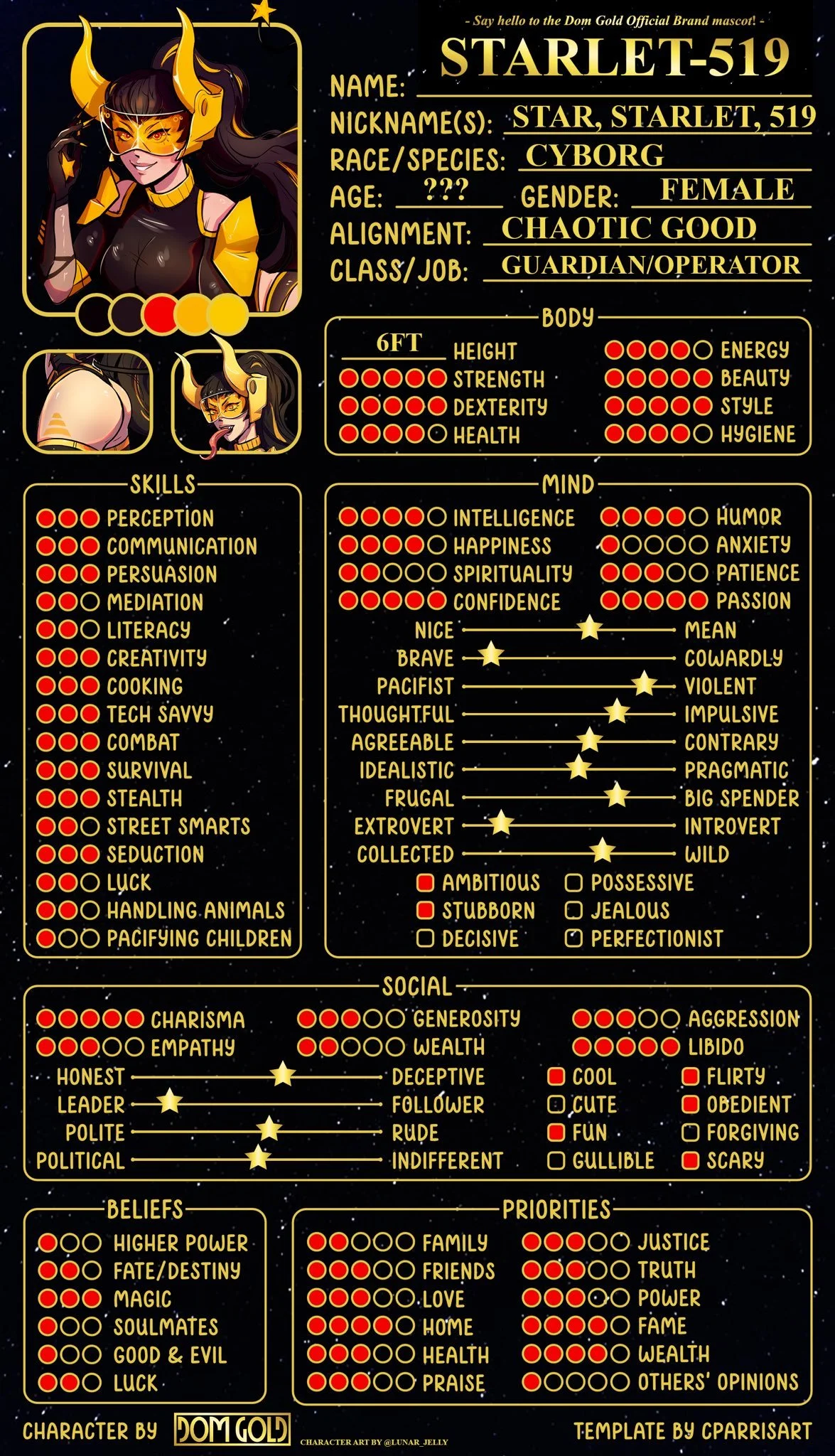 STARLET-519 Character sheet