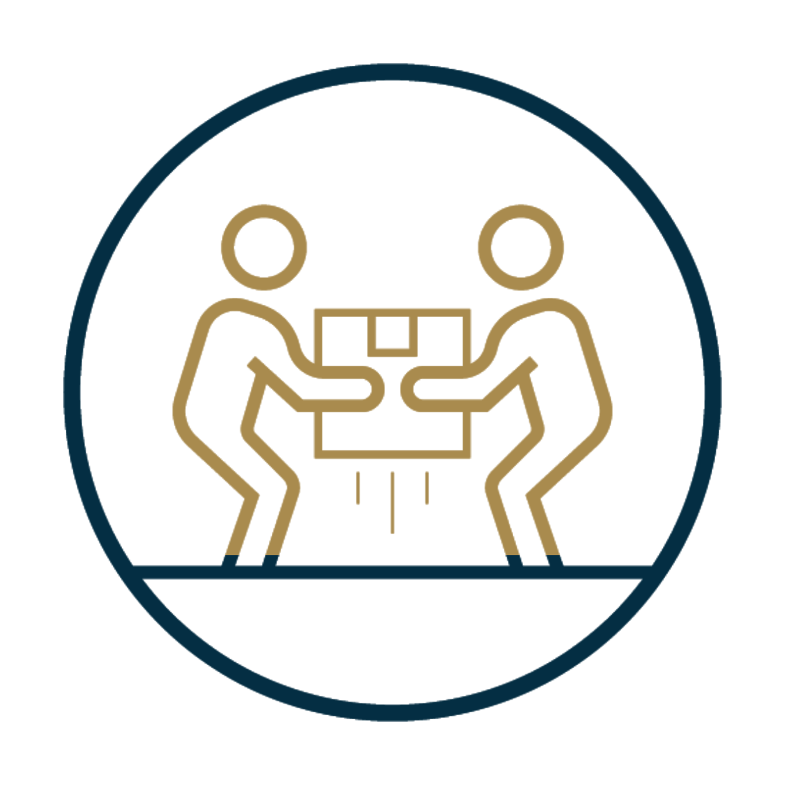 A circular logo with a navy blue background and a gold-colored square in the center. The square has rounded corners and contains a stylized geometric design.