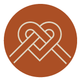 Minimalist icon of a knotted rope on a brown circular background.