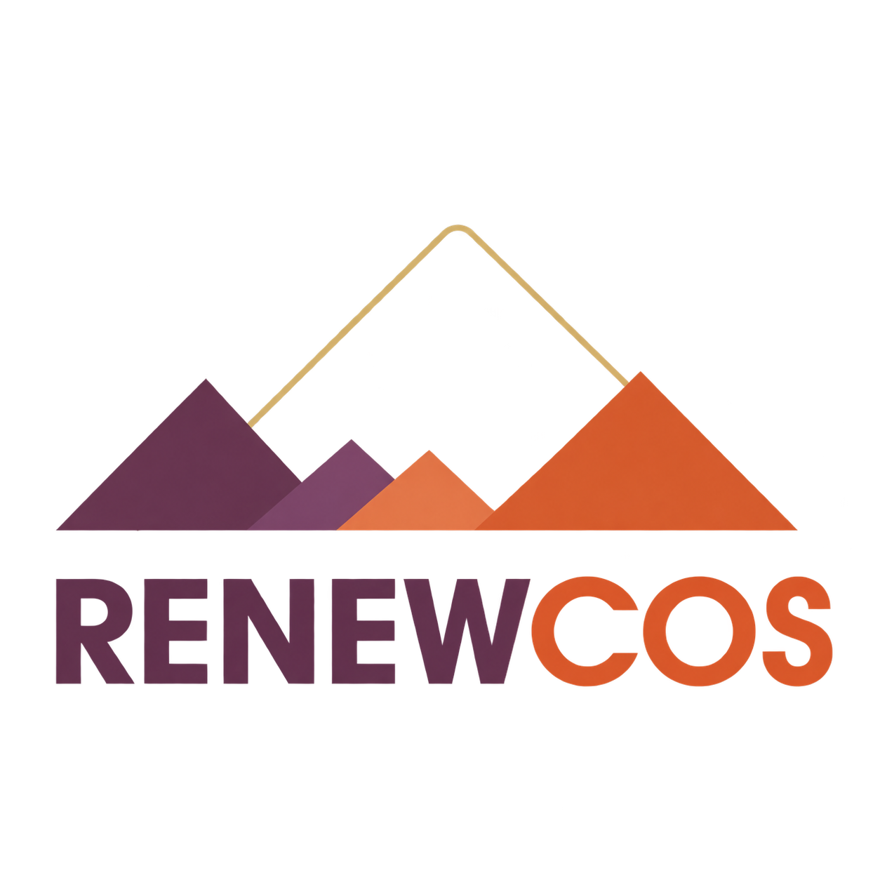 Logo with three colorful mountains, a line graph, and the text 'RENEW COS' underneath.