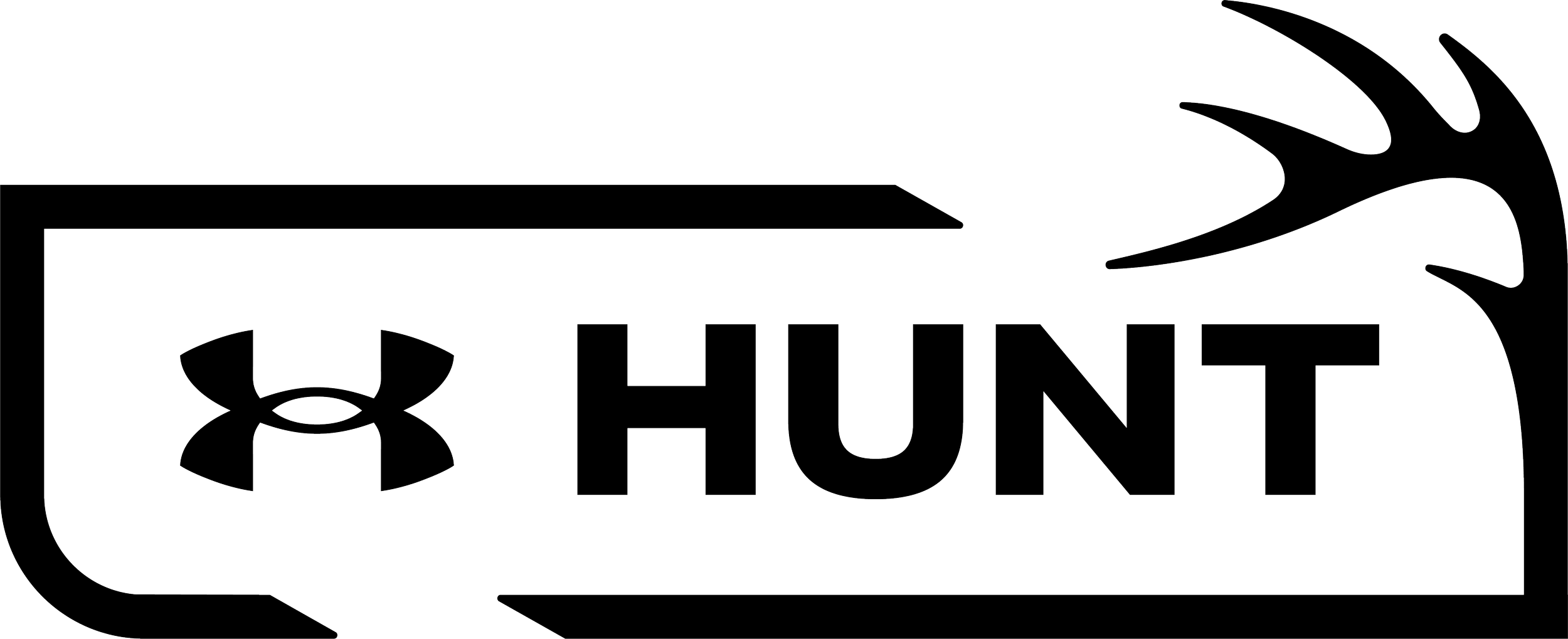 Black and white outline of an Under Armour logo with the text 'HUNT' next to it, and a stylized bird or arrow graphic.