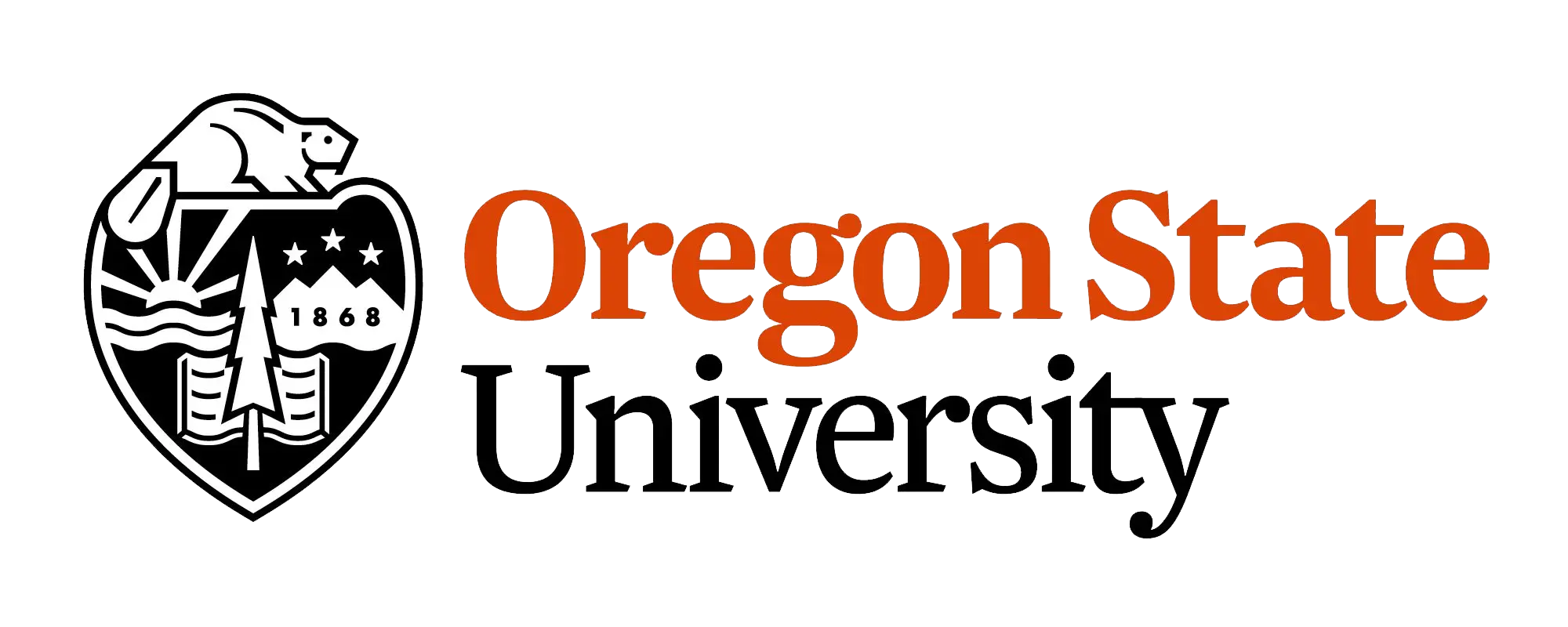 Oregon State University logo with a bear, stars, mountains, and a tree, along with the text 'Oregon State University' in red and black.