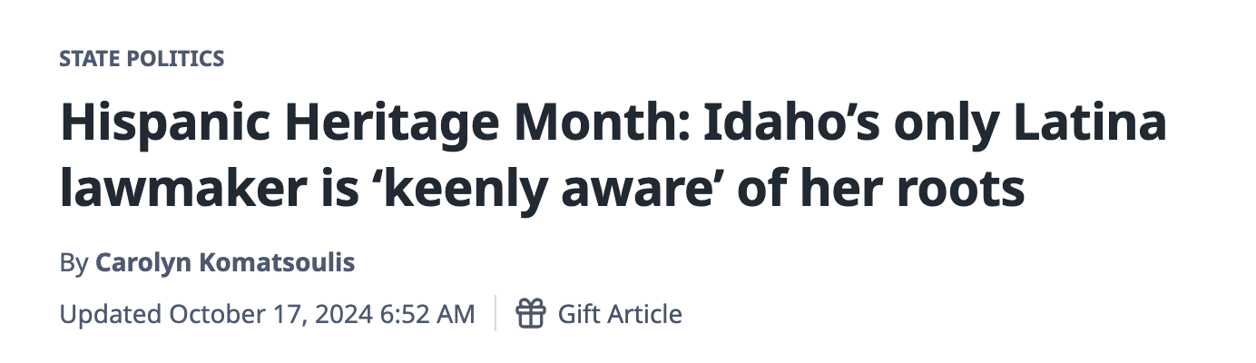Hispanic Heritage Month: Idaho’s only Latina lawmaker is ‘keenly aware’ of her rootsRead