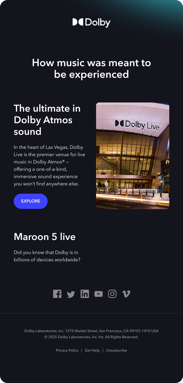 Dolby live lifecycle email