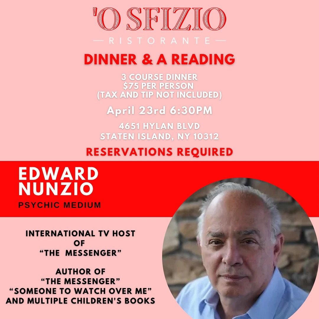 Join us for Dinner and a Reading with Edward Nunzio.

Tuesday, April 23rd @ 6:30PM
3 Course Dinner
$75 per person (tax &amp; tip not included)

**Reservations Required**

4651 Hylan Blvd
Staten Island, NY 10312
718-227-3000

#italianrestaurant #itali