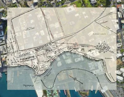Barrere's 1810 Honolulu map over 2026 Honolulu