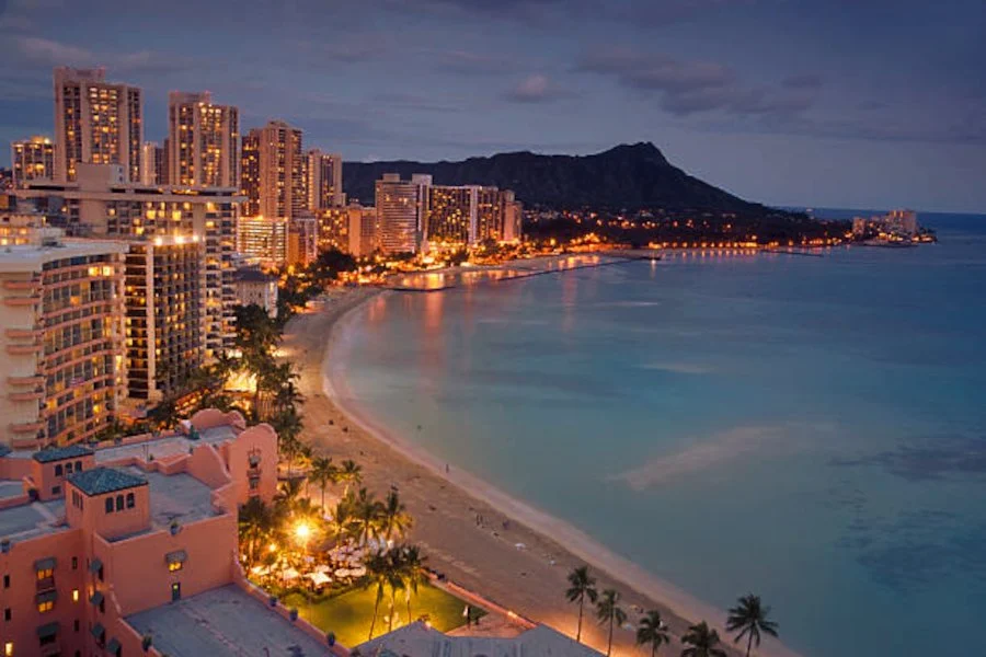 Diamond Head and Waikiki Beach showing the top 5 most haunted hotels in Waikiki