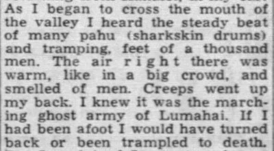 Eyewitness account of night marchers in 1940 newspaper at Lumahai, Kauai