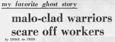 newspaper headline about malo-clad night marchers scaring off rice workers
