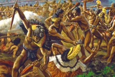 Honolulu ghost tour closeup of Herb Kane Battle of Nuuanu at the Haunted Nuuanu Pali