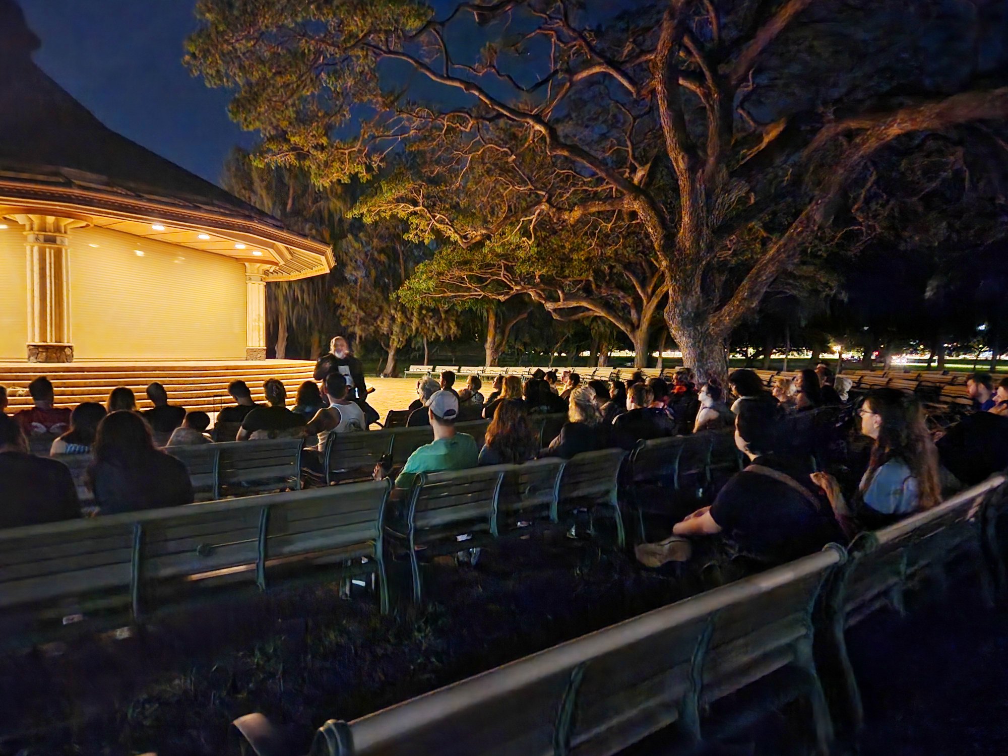 Honolulu ghost tours Waikiki Night Marchers  in front of the Kapiolani Park Bandstand