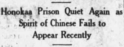 1928 newspaper headline reads ghost of prisoner moves on in haunted Hawaii