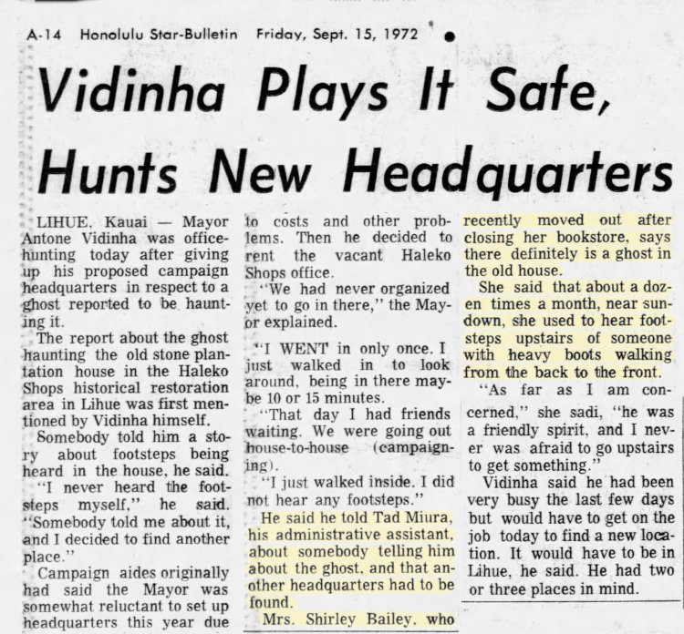 Hawaii ghost tour discusses Vidinha plays it safe, hunts new headquarters