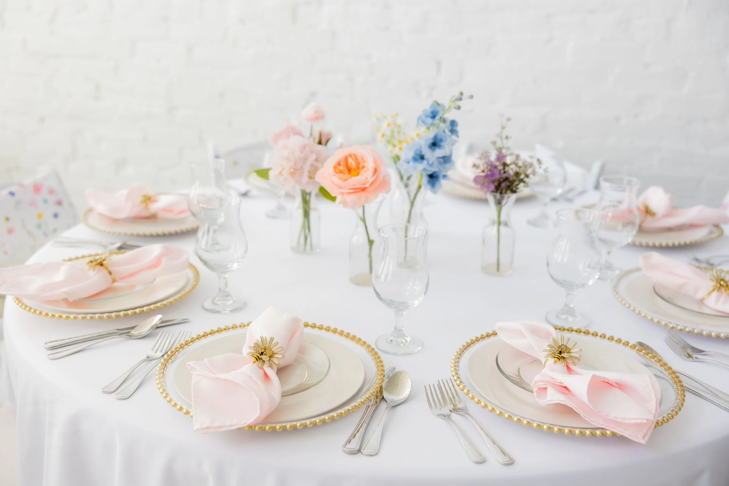 Pictured with Full Place Settings Add On (Blush Napkins + Beaded Charger Upgrade)