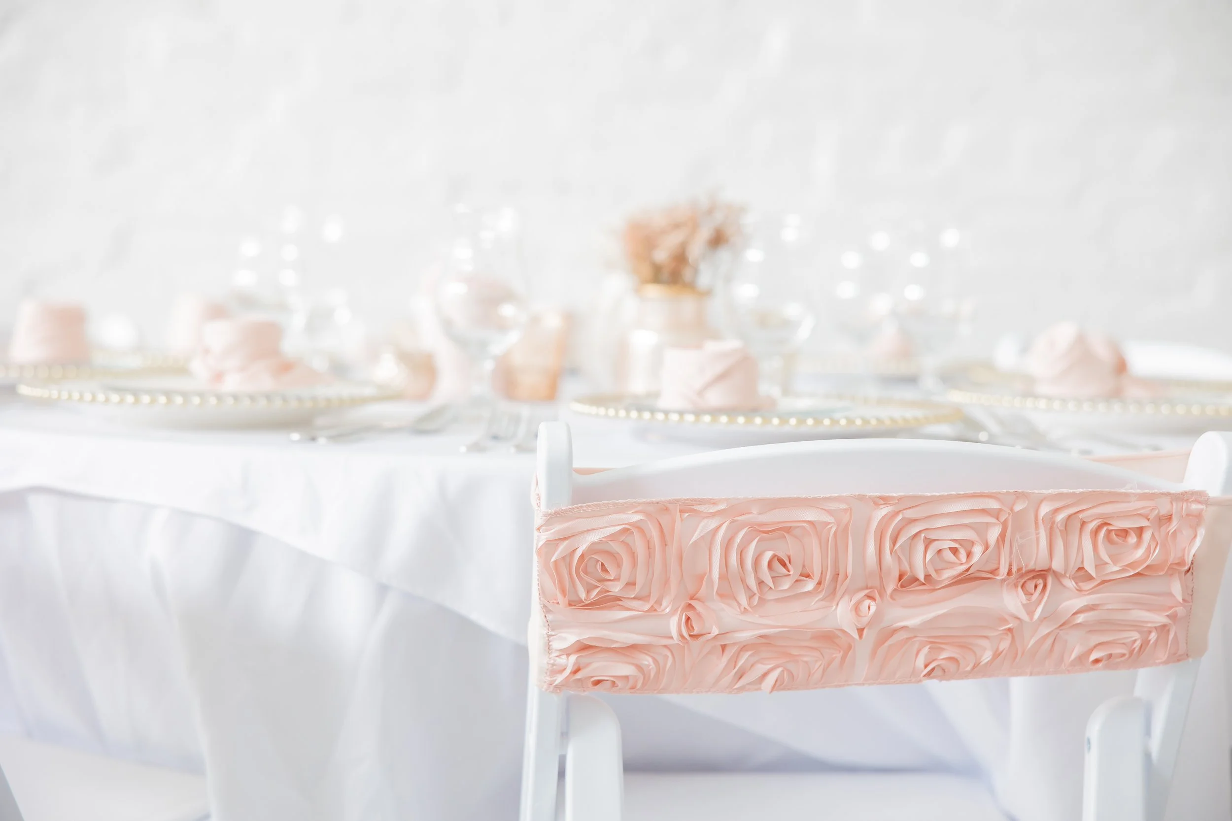 Pictured with Full Place Settings and Gold Beaded Charger Upgrade Available to Rent