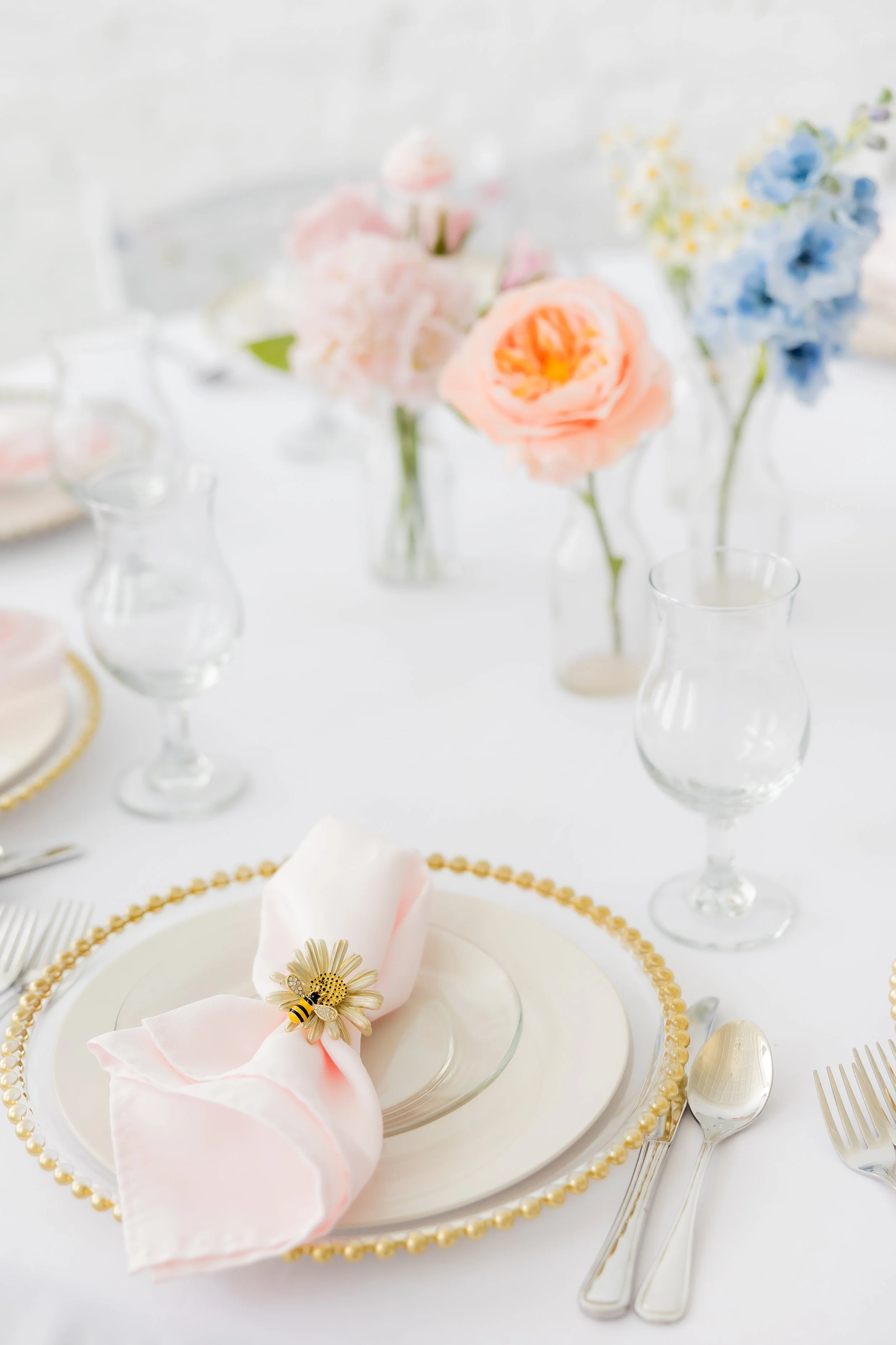 Pictured with Full Place Settings Add On (Blush Napkins + Beaded Charger Upgrade)