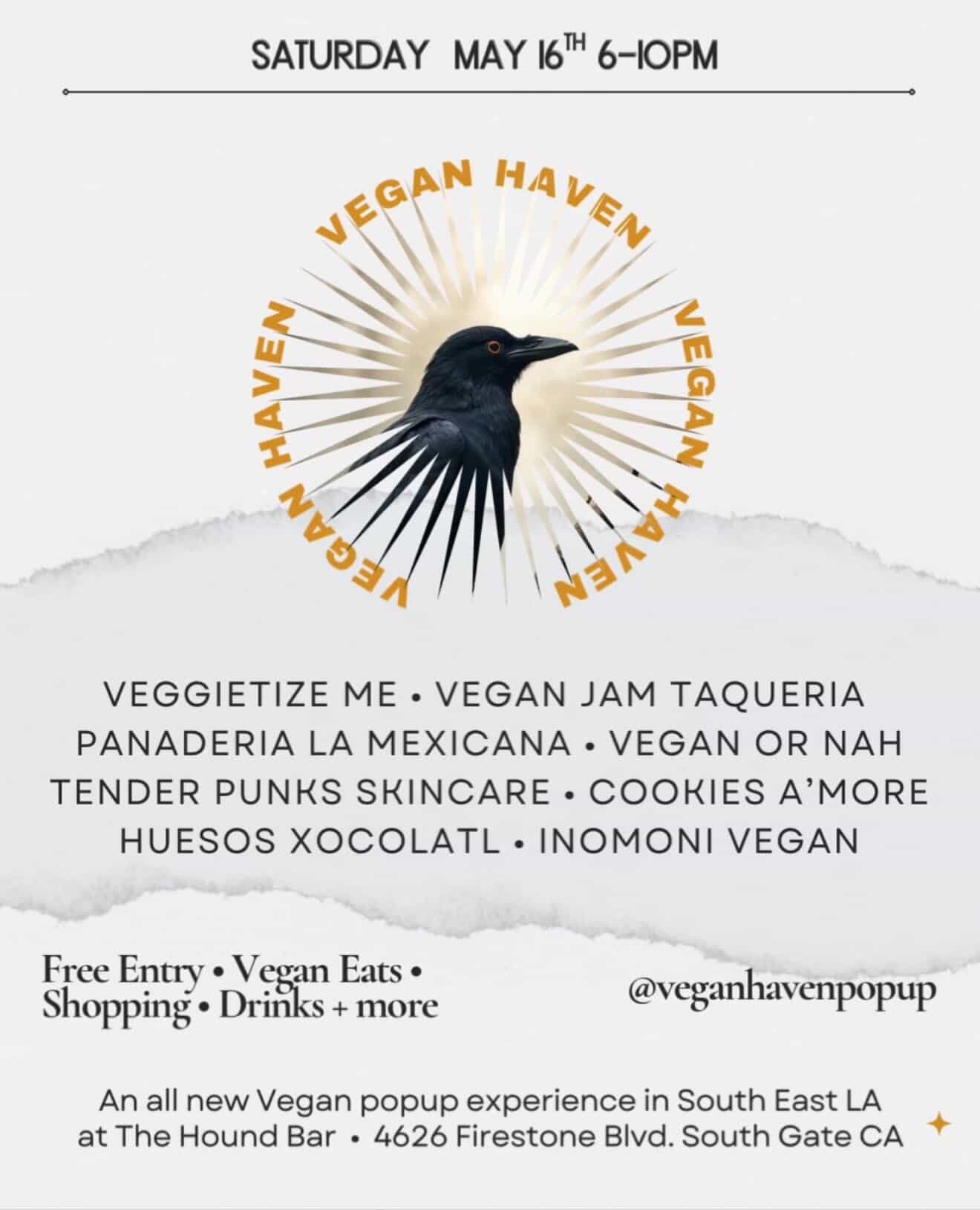 Southgate!! We&rsquo;re bringing the southeast LA area vegan dessert options that don&rsquo;t taste like punishment.

This Saturday night we&rsquo;ll be popping up @thehoundbar with @theplantbasela for @veganhavenpopup 6PM&ndash;10PM. Expect good veg