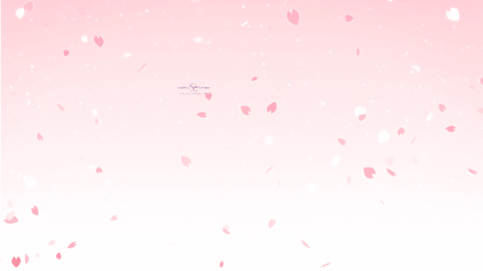 Pink background with falling cherry blossom petals.