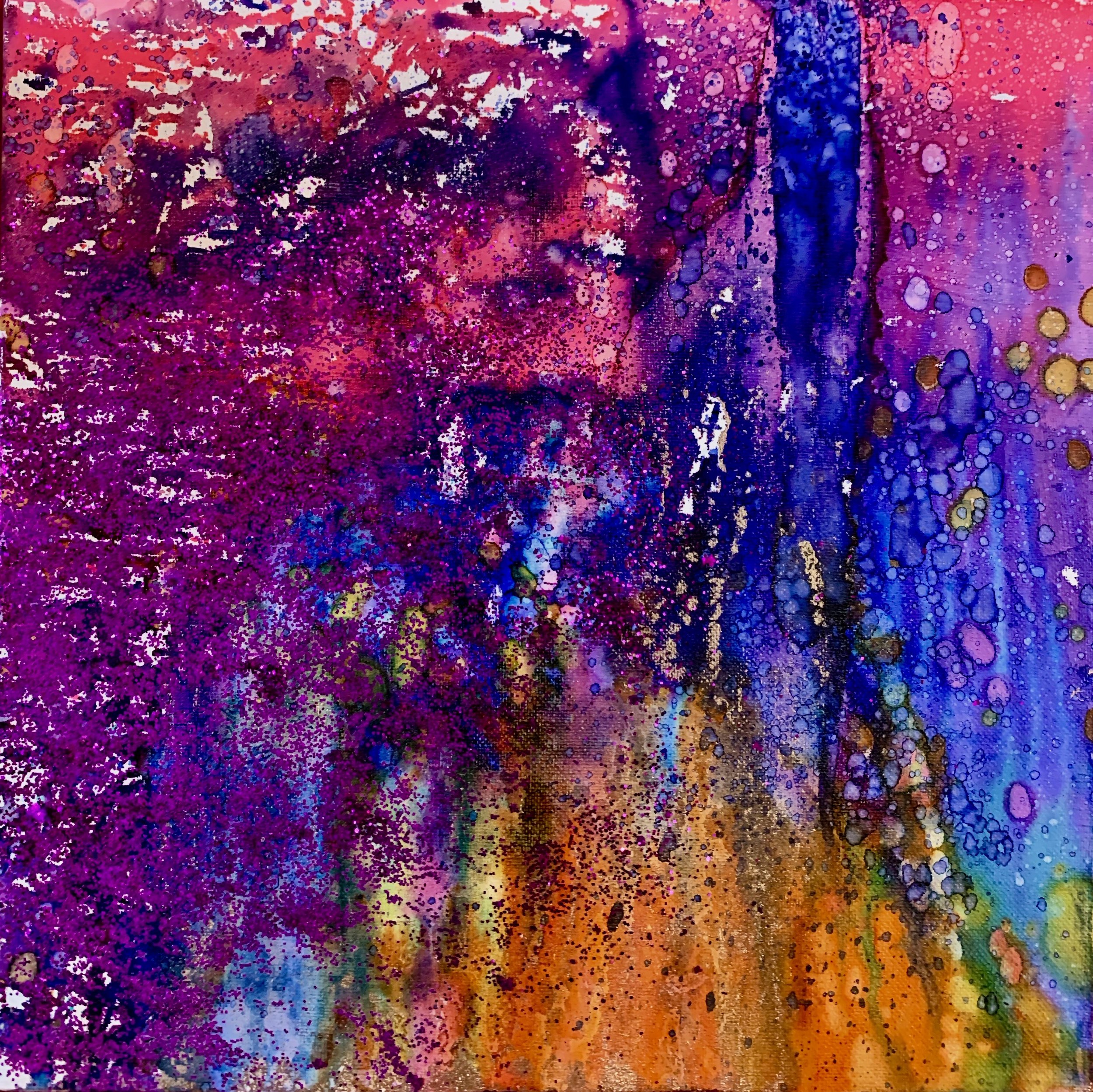 "Joy," Alchohol Ink and Glitter
