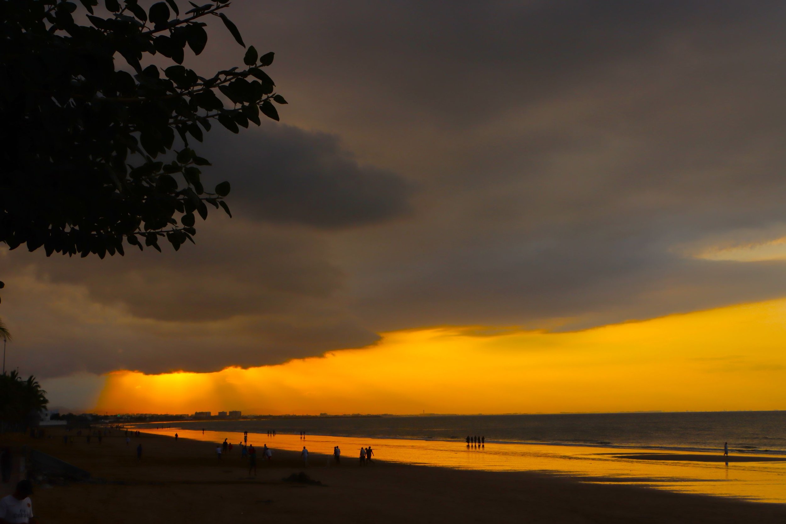 The calm after the storm. sunset of the storm over the beach of Qurum in Muscat City