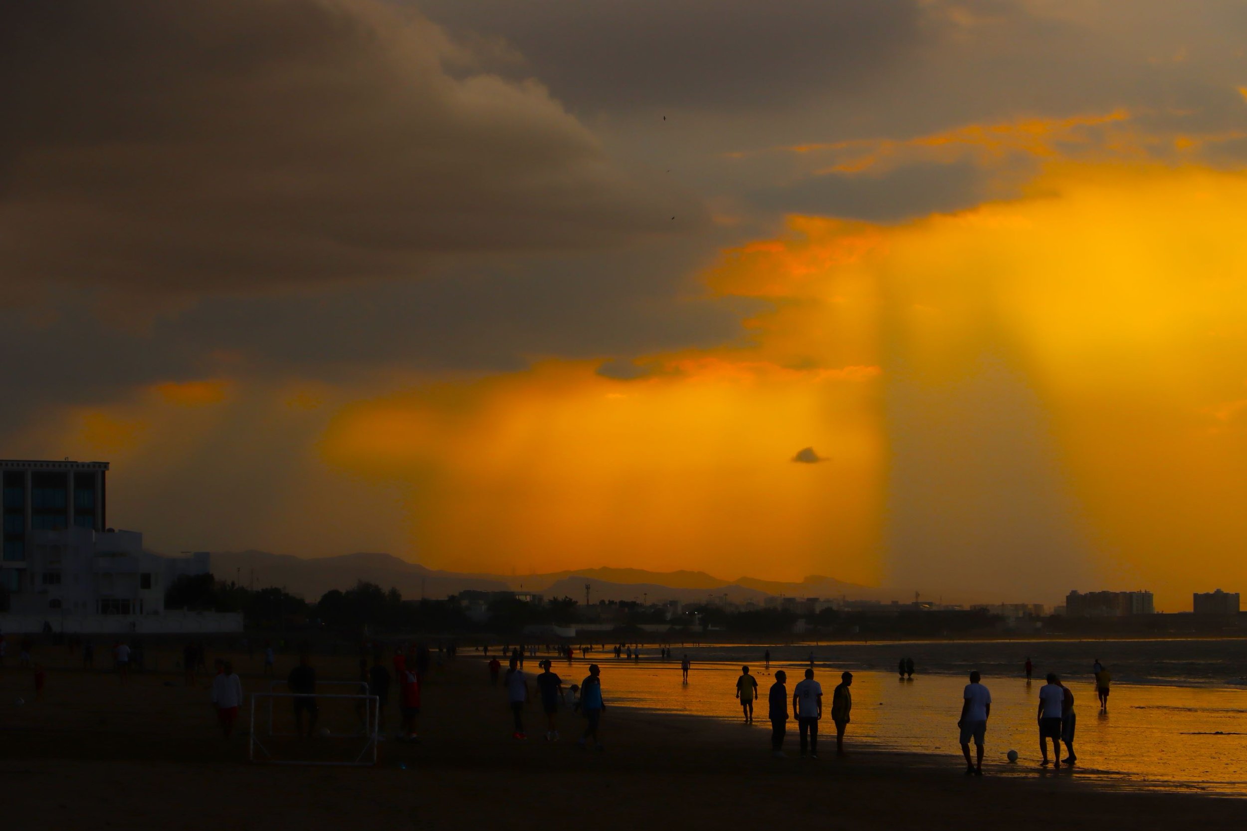 The calm after the storm. sunset of the storm over the beach of Qurum in Muscat City