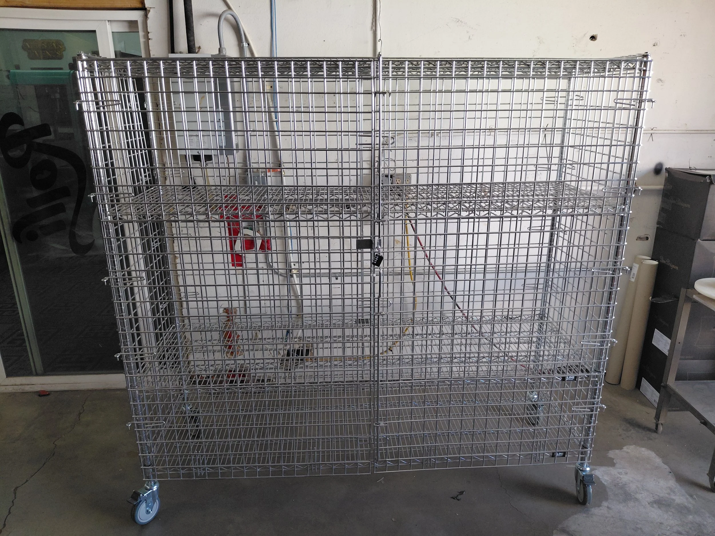 Chrome Wire Security Cart / Locking Cage. 72" x 24" x 69".