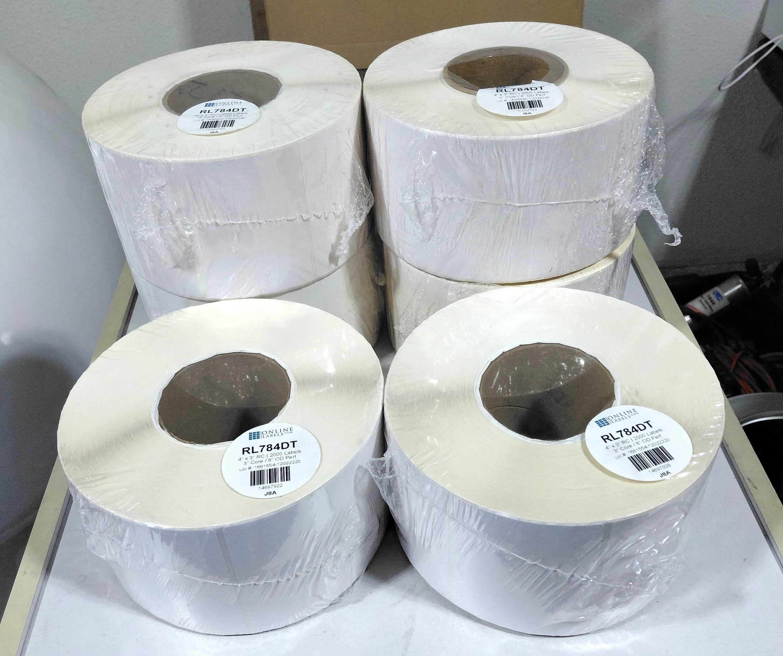 4" x 3" Thermal Roll Labels - 3" Core / 8" Outer Diameter RL784DT Standard White Direct Thermal Labels.