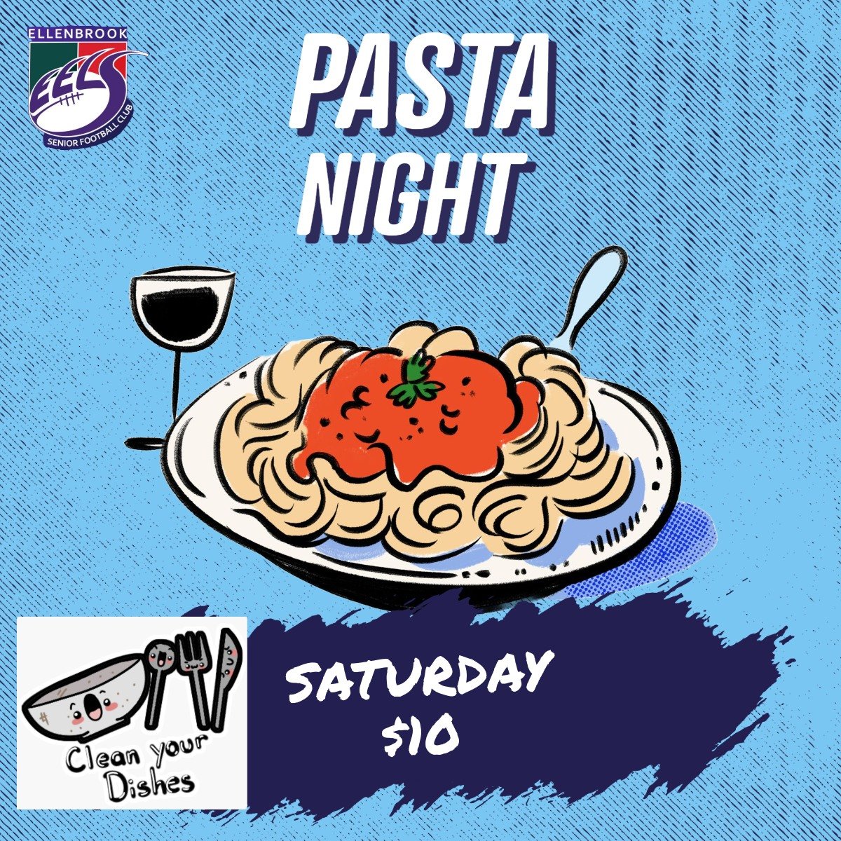 PASTA NIGHT

We have a huge day tomorrow the ANZAC Memorial Round, so our hard working volunteers are going to ensure that you have dinner sorted! 

$10 Pasta Night. Make sure you help out and clean up after yourself. And don't forget to say a big th