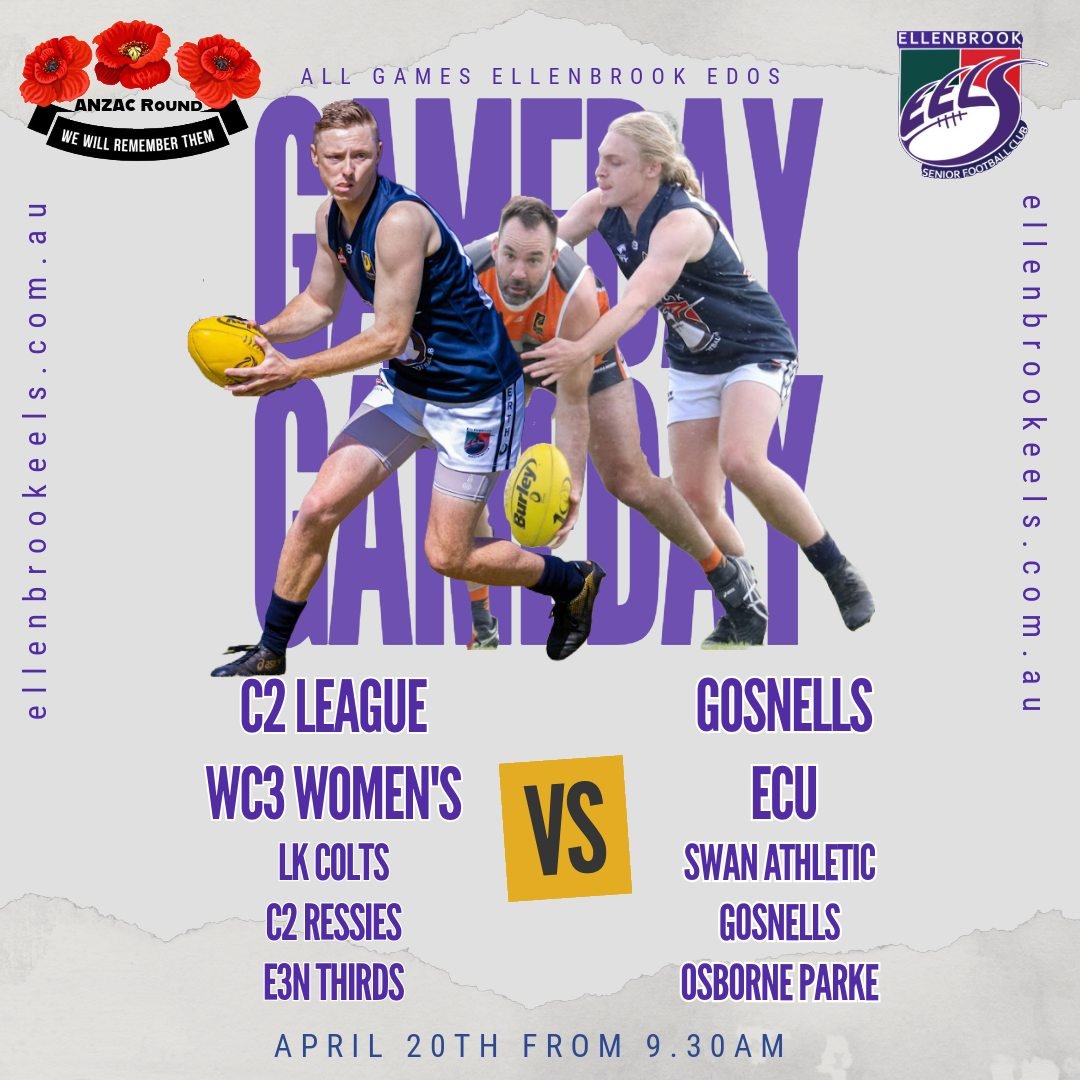GET UP IT'S GAME DAY

Today we host our annual ANZAC Memorial games, with all Veterans, Ex and Current Service Personnel welcome to attend. 

WC3 Women v ECU - 9.30AM
LK Colts v Swan Athletic - 11.15AM
C2R Reserves v Gosnells - 1.10PM

ANZAC Ceremony