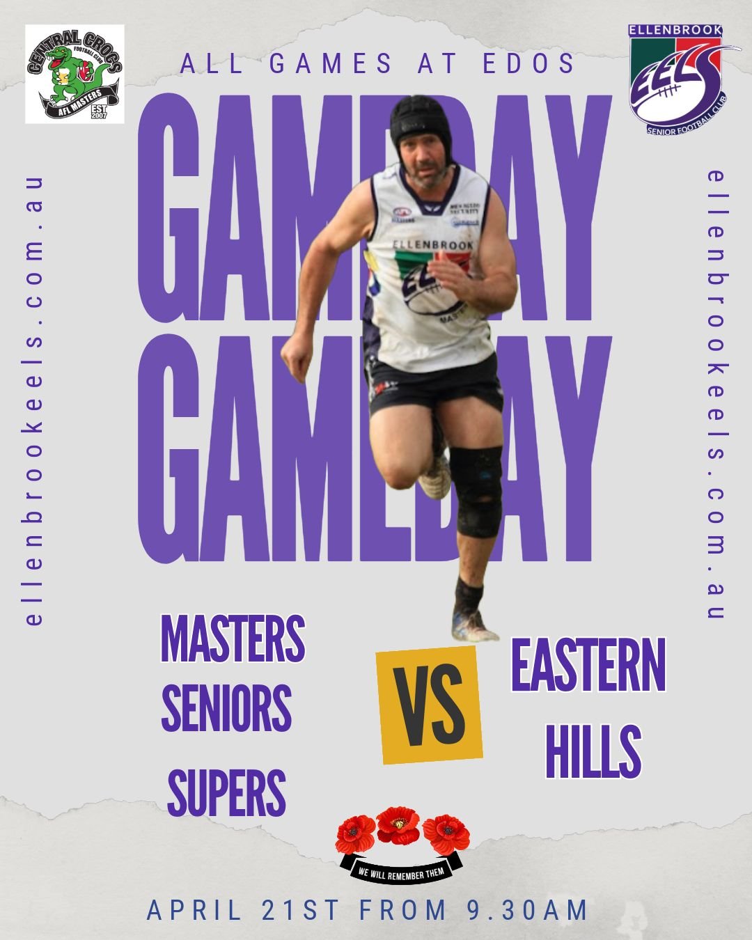 GET UP, IT'S GAME DAY

The Eels are hosting the AFL Masters Western Australia Carnival today, alongside our mates at Central Crocs Football Club - AFL Masters. 

Fixtures for the Eels/Crocs are:

Masters: v Eastern Hills Cats at 9.30am
Seniors: v Eas