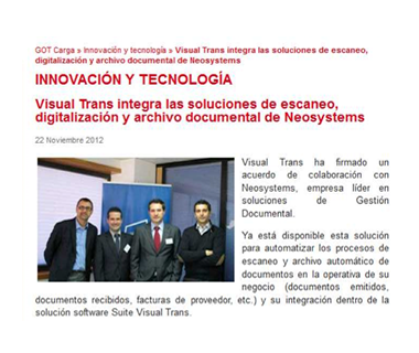 Visual Trans firma un acuerdo de colaboración con Neosystems