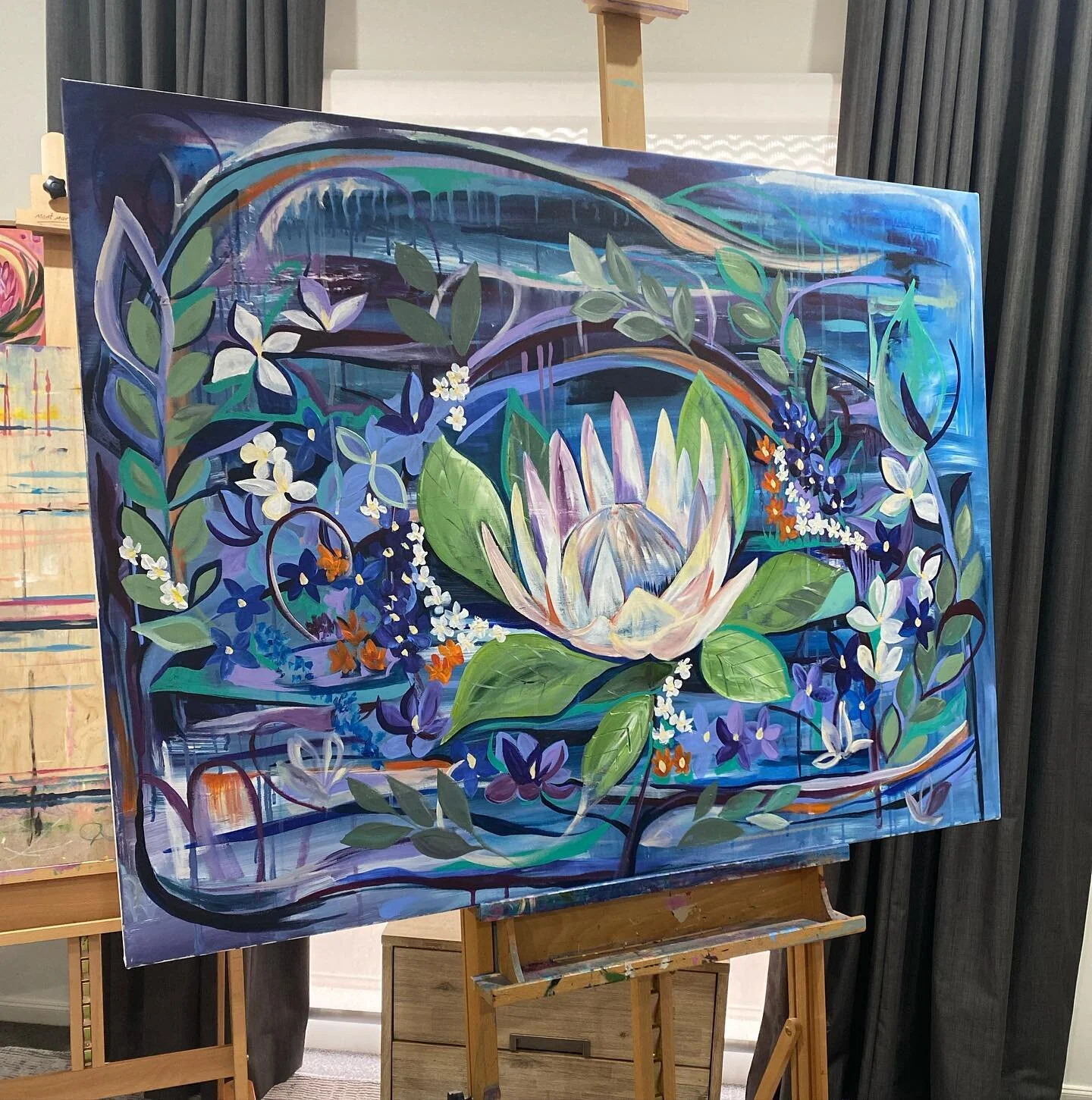 Here’s a current work in progress. It has basically sat on an easel in my studio for the whole month without making much progress. Not ideal, but life is a juggle sometimes and art has not been able to be my most recent focus.. Art remains an i