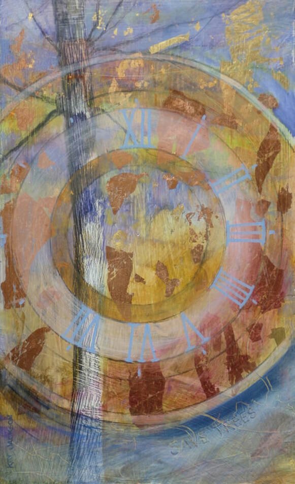 Global View Clock Opus V
12x7oil with gold and copper leaf on panel
2003