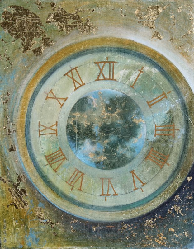 Global View Clock Opus X
14x11 oil with gold leaf coper leaf on linen
2003