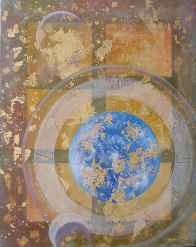 Global View Clock Opus XVII
19x15 oil with gold leaf on canvas
2003