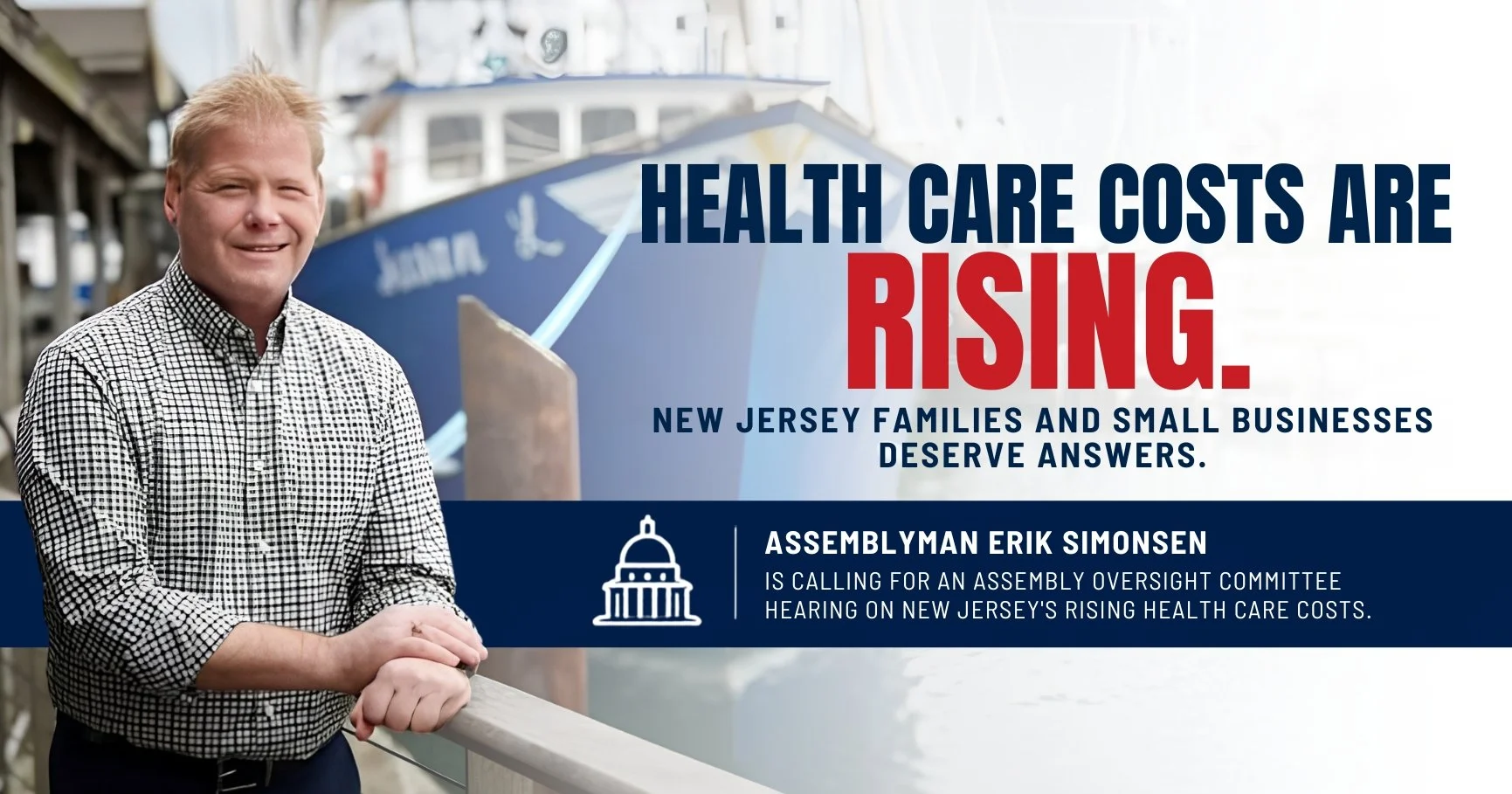 SIMONSEN CALLS FOR OVERSIGHT HEARING ON SOARING NEW JERSEY HEALTH CARE COSTS