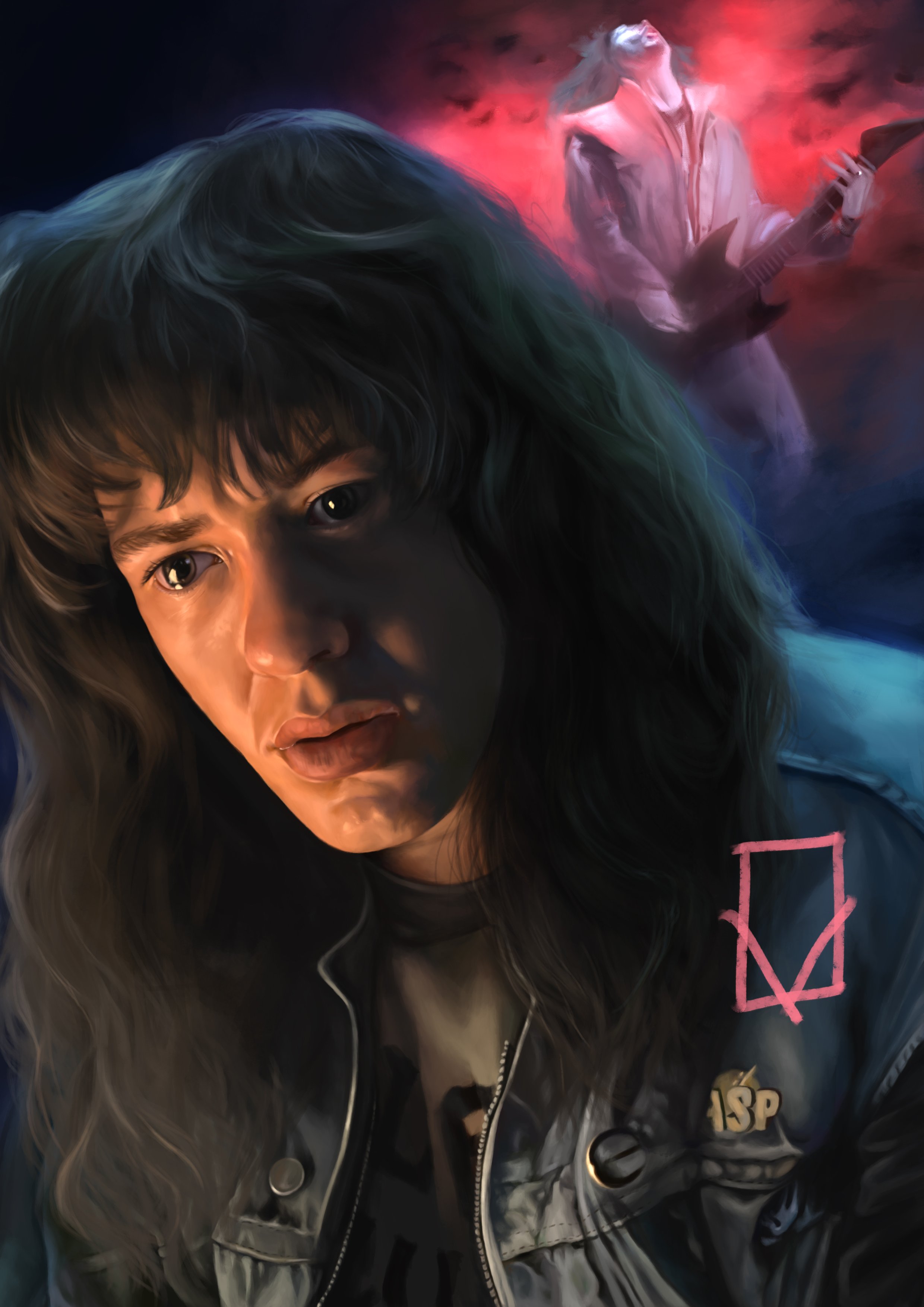 Digital portrait painting of Eddie Munson from Stranger things volume 5
