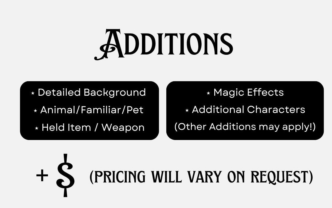 Additions - pricing will vary on request