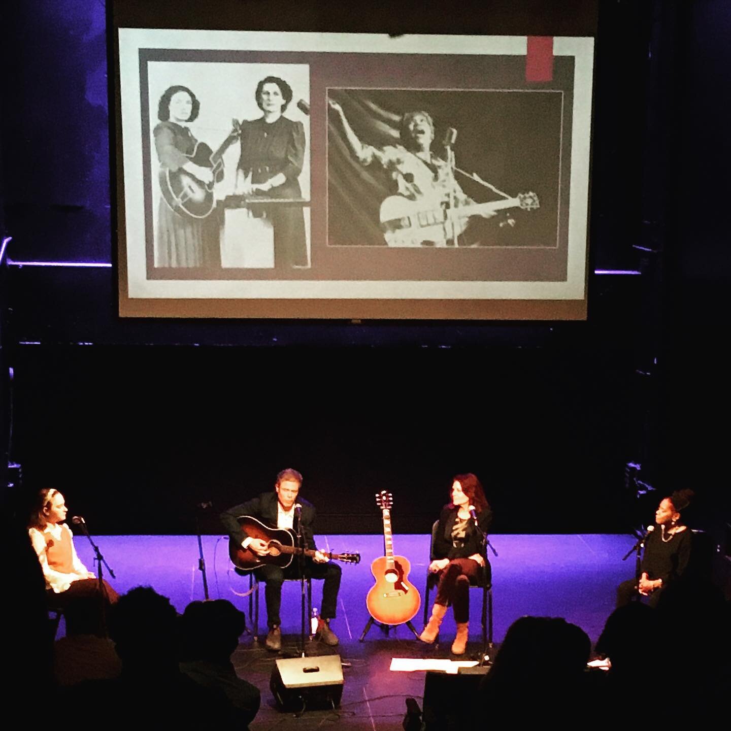 This is last week at @nyusteinhardt with @catherine_russell_vocalist, @joshritter and NYU songwriting student @gem.laurent. We created a show honoring matriarchs of roots music Sister Rosetta Tharpe and Sara and Maybelle Carter, and sang songs by the